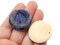 8 30mm Blue and Black Pixilated Printed Flat Round Wooden Pendant Beads